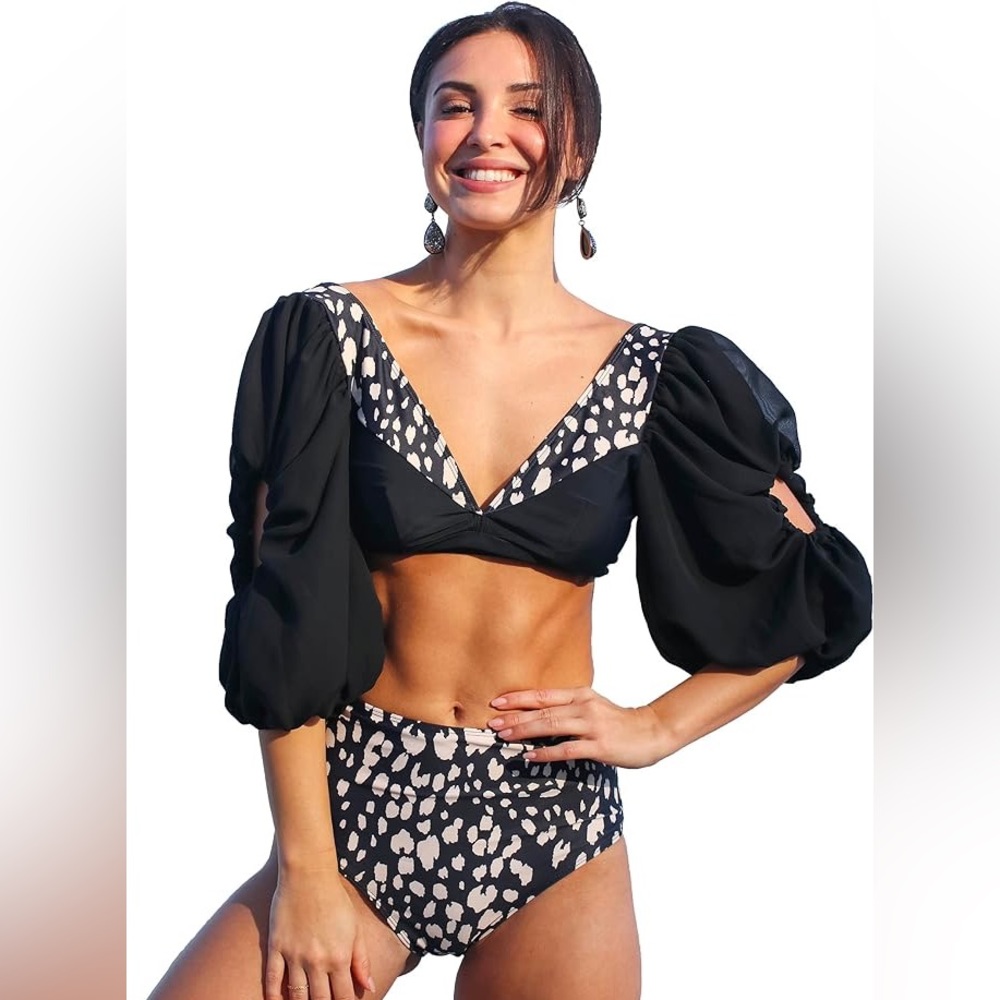 NWT Sporlike Women High Waist Swimsuit w/Chiffon - size: Large